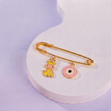 Giraffe and Evil Eye Pink 92.5 silver Safety Pin Brooch for Kids