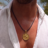 Aries Coin 92.5 Silver Black Cord Necklace For Men