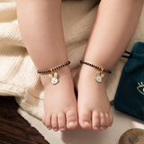 Bunny 92.5 silver kids Black Beads Anklet