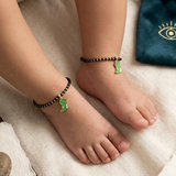 Dinosour 92.5 silver kids Black Beads Anklet