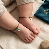 Evil Eye Blue 92.5 silver kids Black Beads Anklet