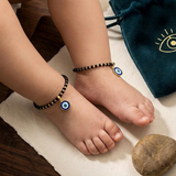 Evil Eye 92.5 silver kids Black Beads Anklet