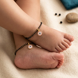 Evil Eye Pink 92.5 silver kids Black Beads Anklet