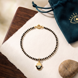Hamsa 92.5 silver kids Black Beads Anklet