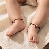 Heart 92.5 silver kids Black Beads Anklet