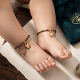 Ironman 92.5 silver kids Black Beads Anklet