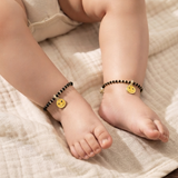 Smiley 92.5 silver kids Black Beads Anklet