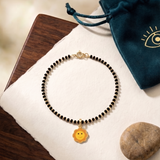 Sun 92.5 silver kids Black Beads Anklet