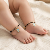 Teddy 92.5 silver kids Black Beads Anklet