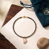 Unicorn 92.5 silver kids Black Beads Anklet