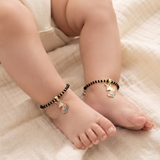 Unicorn 92.5 silver kids Black Beads Anklet