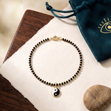 Yin Yang 92.5 silver kids Black Beads Anklet