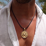 Cancer Coin 92.5 Silver Black Cord Necklace For Men