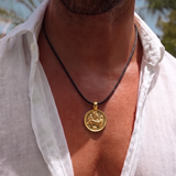 Capricorn Coin 92.5 Silver Black Cord Necklace For Men