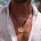Gemini Coin 92.5 Silver Black Cord Necklace For Men