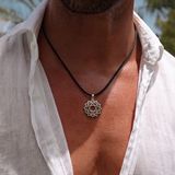 Heart Chakra 92.5 Silver Black Cord Necklace For Men