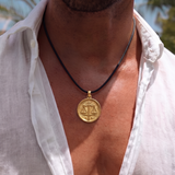 Libra Coin 92.5 Silver Black Cord Necklace For Men