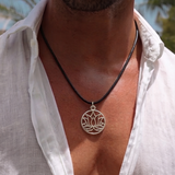 Lotus 92.5 Silver Black Cord Necklace For Men