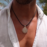 Mandala 92.5 Silver Black Cord Necklace For Men