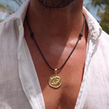 Pisces Coin 92.5 Silver Black Cord Necklace For Men