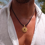 Sarcal Chakra 92.5 Silver Black Cord Necklace For Men