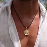Taurus Coin 92.5 Silver Black Cord Necklace For Men