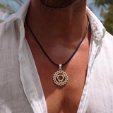 Throat Chakra 92.5 Silver Black Cord Necklace For Men