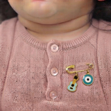 Guitar and Evil Eye Blue 92.5 silver Safety Pin Brooch for Kids