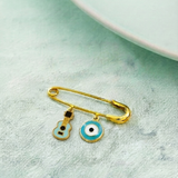 Guitar and Evil Eye Blue 92.5 silver Safety Pin Brooch for Kids