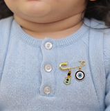 Guitar and Evil Eye 92.5 silver Safety Pin Brooch for Kids