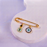 Guitar and Evil Eye 92.5 silver Safety Pin Brooch for Kids
