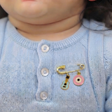 Guitar and Evil Eye Pink 92.5 silver Safety Pin Brooch for Kids
