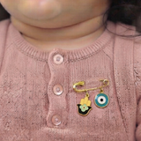 Hamsa and Evil Eye Blue 92.5 silver Safety Pin Brooch for Kids