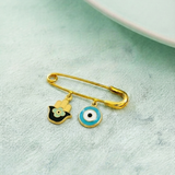 Hamsa and Evil Eye Blue 92.5 silver Safety Pin Brooch for Kids