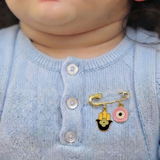 Hamsa and Evil Eye Pink 92.5 silver Safety Pin Brooch for Kids