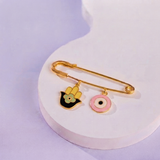 Hamsa and Evil Eye Pink 92.5 silver Safety Pin Brooch for Kids
