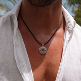 Heart Chakra 92.5 Silver Black Cord Necklace For Men