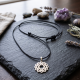 Heart Chakra 92.5 Silver Black Cord Necklace For Men