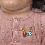 Heart and Evil Eye Blue 92.5 silver Safety Pin Brooch for Kids