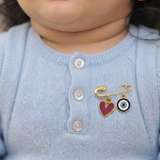 Heart and Evil Eye 92.5 silver Safety Pin Brooch for Kids