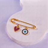Heart and Evil Eye 92.5 silver Safety Pin Brooch for Kids