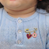 Heart and Evil Eye Pink 92.5 silver Safety Pin Brooch for Kids