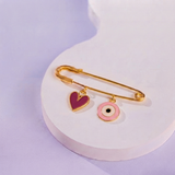 Heart and Evil Eye Pink 92.5 silver Safety Pin Brooch for Kids