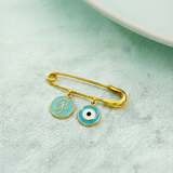 Initial Blue and Evil Eye Blue 92.5 silver Safety Pin Brooch for Kids