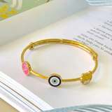 Initial-Pink-Evileye-Cub-92.5 Silver adjustable kids bangle