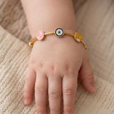 Initial-Pink-Evileye-Cub-92.5 Silver adjustable kids bangle