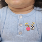 Initial Pink and Evil Eye 92.5 silver Safety Pin Brooch for Kids