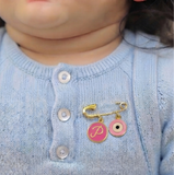 Initial Pink and Evil Eye Pink 92.5 silver Safety Pin Brooch for Kids