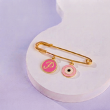 Initial Pink and Evil Eye Pink 92.5 silver Safety Pin Brooch for Kids