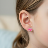 initial pink 92.5 silver ear studs